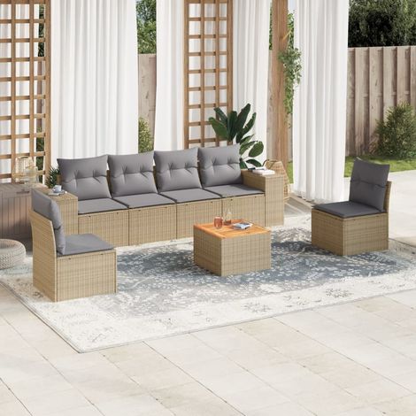 Set sofás de jardín 7 piezas y cojines ratán sintético beige vidaXL (1/3)