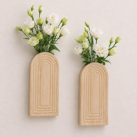 Deux vases/pots muraux en bois arqués (décoration style ferme) - support mural moderne pour plantes (branches non incluses) (1/5)