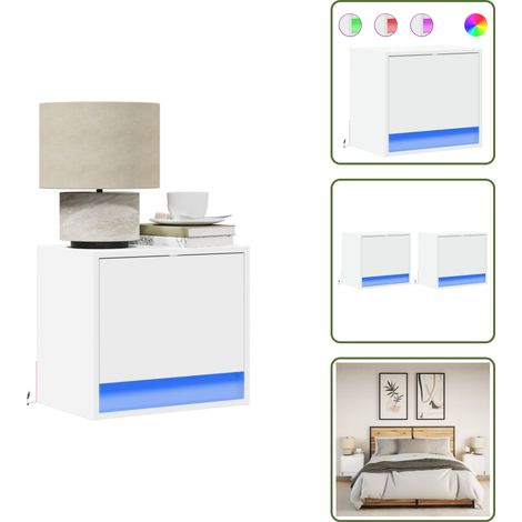 The Living Store Comodini a Parete con Luci LED 2 pz Bianchi - Luci led