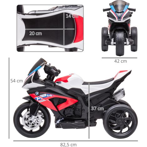 12-V-Elektromotorrad für Kinder, Tretfahrzeug mit Scheinwerfern und Musik, Fahrzeug für Kinder von 1,5 bis 5 Jahren, rotes Modell, Abmessungen 82,5 x 42 x 54 cm (1/5)
