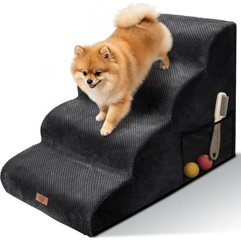 Escaliers pour Chiens à 4 Marches, Rampe pour Chien Lit- Noir Échelle Large Antidérapant pour Animaux de Compagnie Âgé/Blessé pour Monter Canapé/Lit, avec Housse Amovible (1/5)