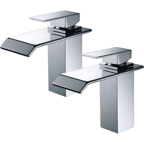 2X Badezimmer-Wasserhahn, Wasserfall-Waschtischarmatur, Badezimmer-Wasserhahn, Chrom-Waschtischarmatur, Mischbatterie, Mischbatterie für Badezimmer (1/5)