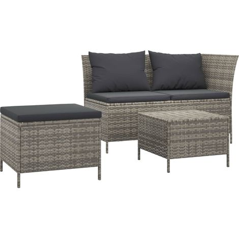 Muebles de jardín muebles de exterior conjunto de muebles de 3 piezas con cojines grises resina tejida 020015978