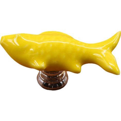 Blue ceramic fish-shaped drawer handle for furniture and cabinets (1/3)