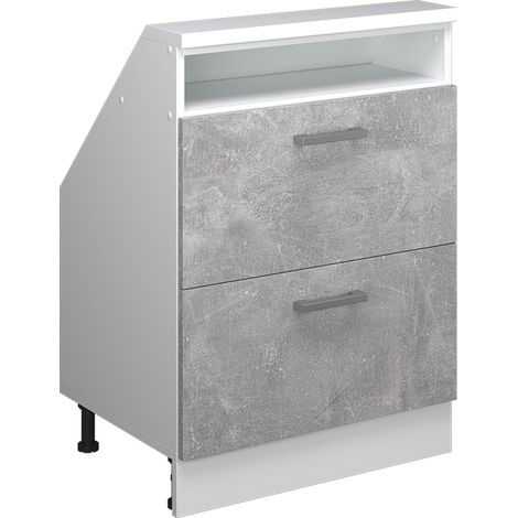 Dachschrägenschrank Rion, Beton/Weiß, mit 2 Schubladen, Vicco