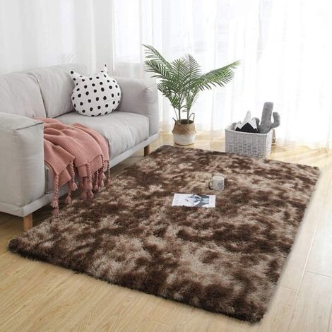Tapis Chambre Tapis Modernes de Salon Soft Tapis à Poils Longs Moelleux Tapis Extra Doux et Confortable Tapis Antidérapant Intérieur Moelleux épais pour Salon (Brun Blanc, 80200cm)-Ensoleillé (1/5)