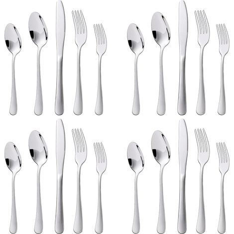 1 Set Couverts De Table, Acier Inoxydable, 20 Pièces Argenté, Ménagère Pour 4 Personnes (1/5)