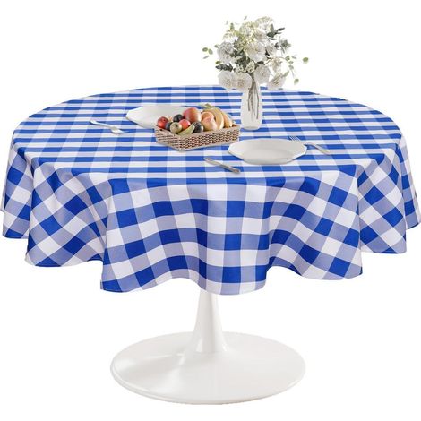 Karierte Tischdecke Rund 140cm Abwaschbar Wasserdicht für Outdoor & Indoor