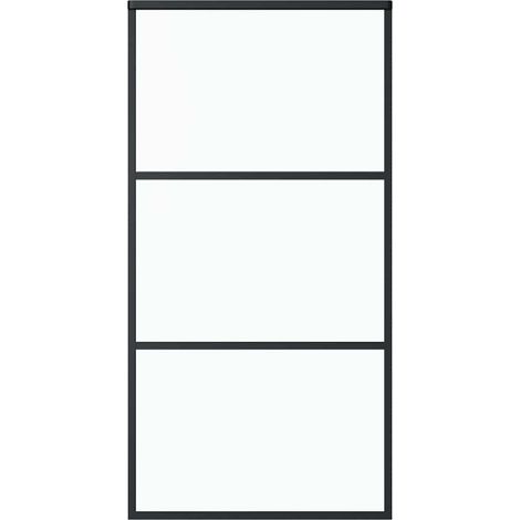 Porte coulissante,Porte intérieure,Porte d'entrée Verre ESG et aluminium 102x205 cm Noir CFW90341 (1/5)