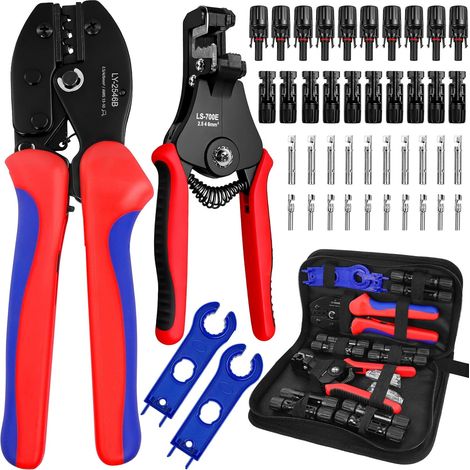 Kit de connecteurs de panneau solaire avec outil de sertissage, 10 connecteurs mâle/femelle étanches IP67 pour 10-14 AWG, 1000 V, comprend une pince à sertir solaire, une pince à dénuder et 2 (1/5)