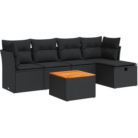 Set de sofás de jardín 6 piezas y cojines ratán sintético negro vidaXL (1/5)