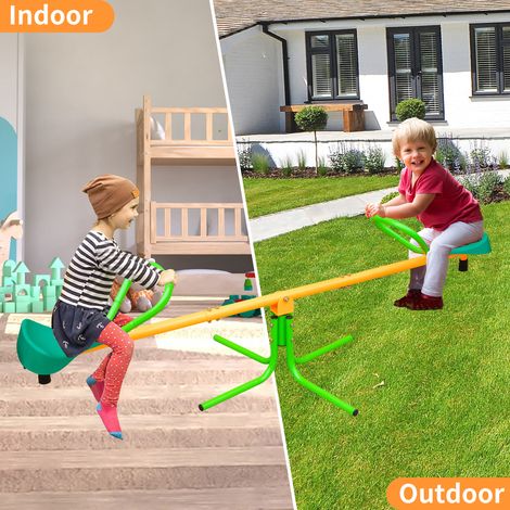 LEDANDER Balançoire double de 180,34 cm pour enfants, équipement de jeux extérieur/jardin/école, antidérapante, coloris jaune et vert. (1/5)