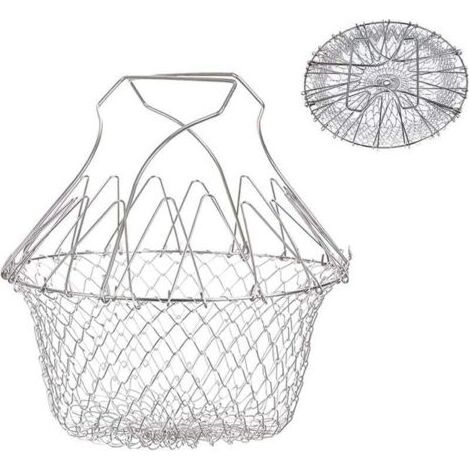 Panier à frites pliable en acier inoxydable, passoire de cuisine pliable, panier friteuse en maille pour cuisson des frites, cuisson à la vapeur, rinçage des légumes et des fruits (1/5)