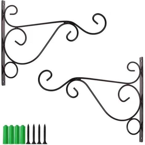 Juego de 2 ganchos para plantas, 26 cm, gancho de pared, colgador de plantas, gancho de pared para cestas colgantes - Negro (1/5)