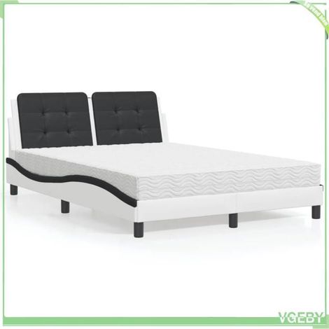 Cadre de lit - Zadar - 140x190 cm - Similicuir blanc et noir - Matelas mousse H2/H3 inclus (1/5)
