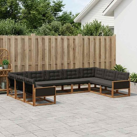 vidaXL Outdoor-Sofagarnitur mit Kissen 9 pcs Natürlich und Schwarz (1/5)