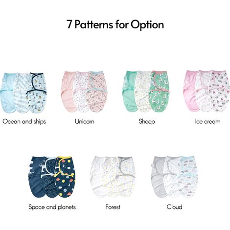 Insular SU3007 Lot de 3 couvertures d'emmaillotage pour bébé, en coton doux avec un adorable motif de moutons, pour nouveau-nés garçons et filles. (1/2)