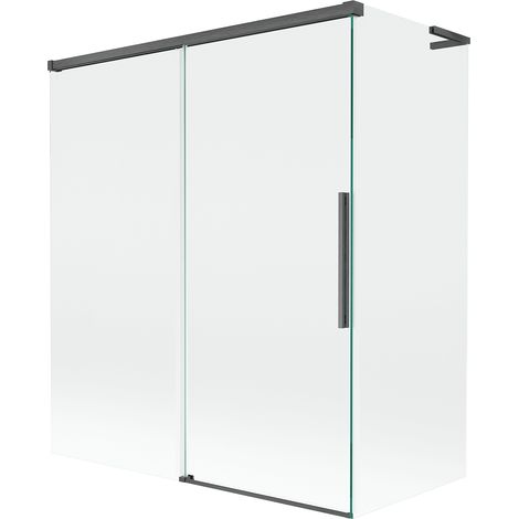 Mexen Rox L mampara de ba帽era corredera de 2 paneles 140 + 70 x 150 cm, transparente, gris arma cepillado - 8C9L-140-070-66-00