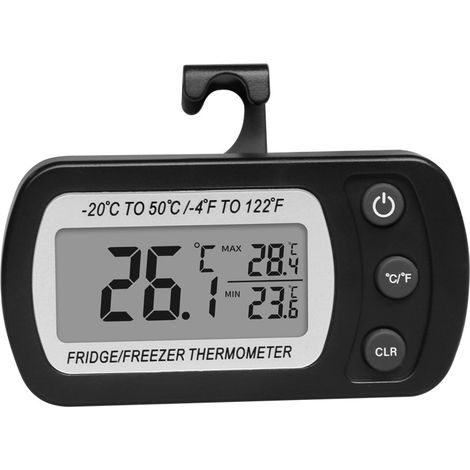 Lot de 2 thermomètres numériques noirs pour réfrigérateur – Thermomètres étanches pour réfrigérateur/congélateur avec affichage des températures maximale et minimale, écran LCD, adaptés à un usage dom (1/5)