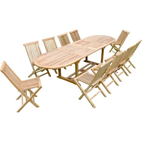 Tavolo da giardino ovale e 10 sedie in teak KAJANG