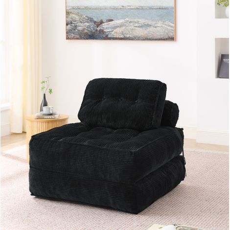 Fauteuil sol pliable 2 en 1 velours côtelé canapé convertible dossier réglable lit d’appoint gain place salon chambre noir SEO mobilier modulable petit espace relax ergonomique (1/5)