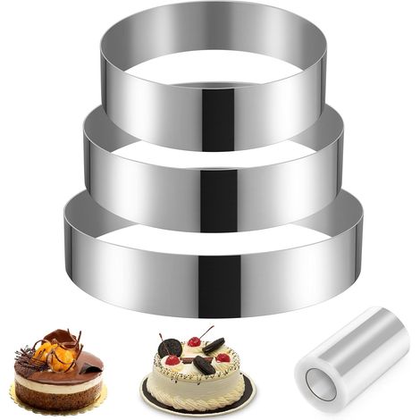 3 Cercle A Patisserie, Acier Inoxydable, 10 15 20cm, Collier A Gateau, Pour Mousse Entremet Fondant
