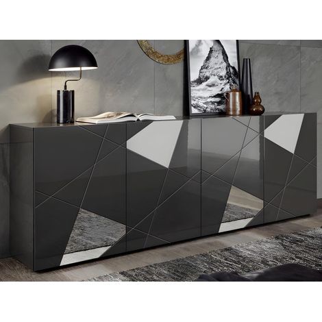 Buffet moderne 4 portes gris brillant avec miroirs Vittoria GR L (1/5)