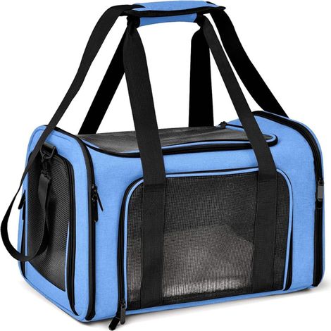 1 - Sac De Transport Pour Chien - Sac De Transport Pour Chat - Pliable Et Respirant Avec Coussin Lavable Pour Voyage En Voiture Ou Train Bleu 45x30x30cm (1/5)