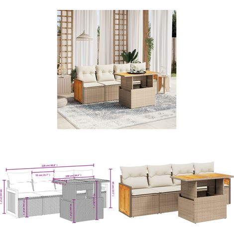 5-tlg. Garten-Sofagarnitur mit Kissen Beige Poly Rattan - Gartenmöbel - Outdoor Möbel - Rattan Gartenmöbel - Lounge Set - Gartenlounge - Home & Living (1/3)