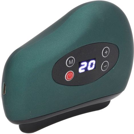 Appareil électronique de massage facial Gua Sha avec aiguilles de pierre chauffantes et vibrantes pour la nuque, 12 niveaux de puissance, vert foncé. (1/5)