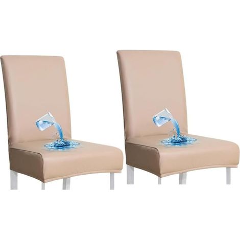 Housses de chaises de salle à manger élastiques, housses de chaises imperméables en cuir PU, housses de chaises universelles adaptées aux restaurants, cuisines et hôtels (kaki, ensemble de 2 pièces).