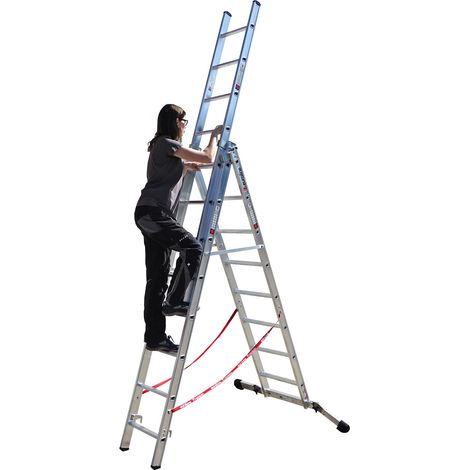 Euroline Premium 30766 Mehrzweckleiter, 3-teilig 3x8 Sprossen mit Vario-Traverse (1/4)