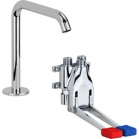 Kit mitigeur temporisé avec commande à pédale et bec fixe pour lavabo MCM 901603+901000 Chromé