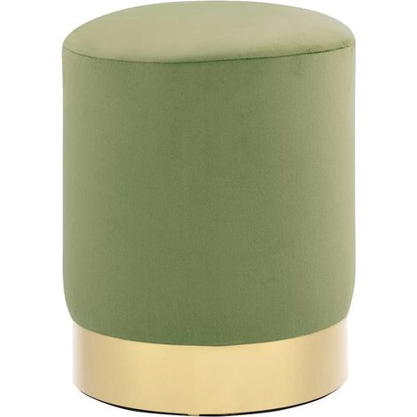 Tabouret en velours vert moutarde et doré, 28 x 36 cm