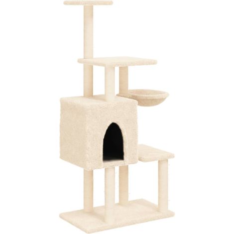 Arbre à chat meuble tour grimper jouet grattage grattoir escalade plateforme avec griffoirs en sisal 131 cm crème (1/5)