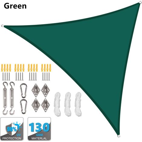 (Vert, accessoires de montage inclus, 200 x 200 x 200 cm) Auvent triangulaire étanche, pergola d'extérieur, voile d'ombrage pour terrasse de jardin et piscine (1/5)