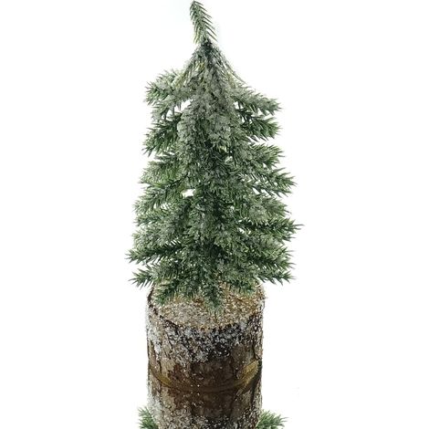 Weihnachtsdeko Tannenbäumchen Grün gefrostet 19 cm auf Holzfuß