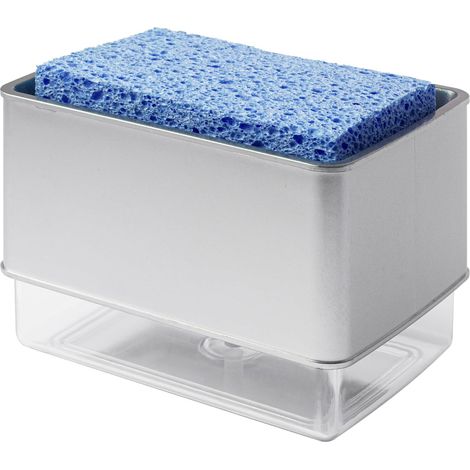 Distributeur de liquide vaisselle 2 en 1 avec porte-éponge - Modèle à poser - Pour évier de cuisine - Pratique et peu encombrant (1/4)