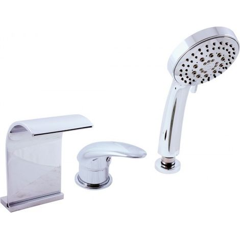 Mitigeur baignoire 3 trous DUNAJI avec cascade en laiton chromé (1/4)