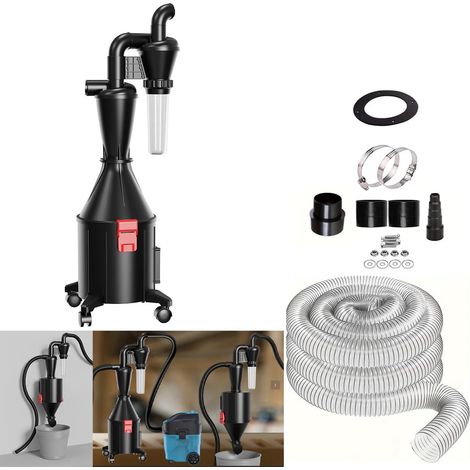 Collecteur de poussière cyclonique à Double Filtre et fonctionnalité 2-en-1 : Peut être monté au Mur ou utilisé comme Seau avec roulettes. Séparateur cyclonique Multifonctionnel pour aspirateur. (1/5)