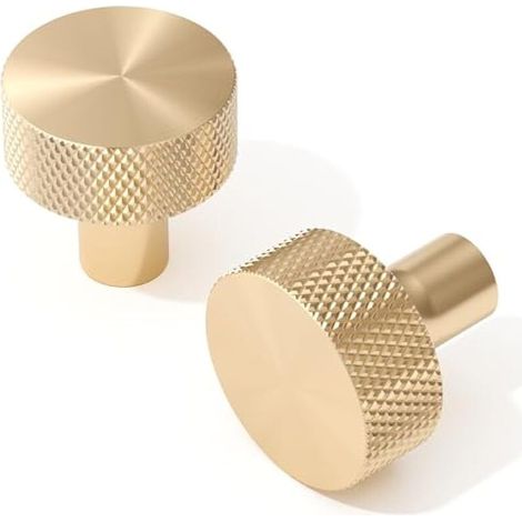 Lot de 10 boutons d'armoire dorés à tête ronde moletée vintage de 31 mm, poignées de porte en aluminium, quincaillerie pour tiroir de commode, placard de cuisine, armoire