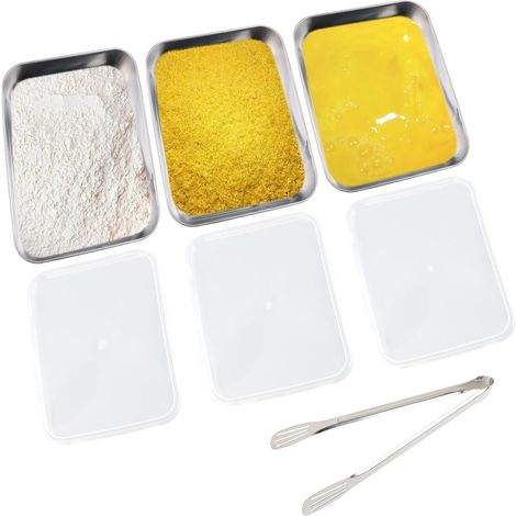 Lot de 3 Plat Four Inox Avec Couvercle 25,5 x 20 x 5 cm Plat Four Rectangulaire Inox Avec Couvercle Bac Gastro Plateau Four Récipients Rectangulaires pour Escalopes, Viande, Poisson Et Légumes (1/5)