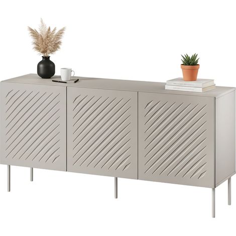Vitrine Stilo, Sideboard: 1 Regal, 3 Türen, 3 Fächer, 150.5x42x75h cm Beige