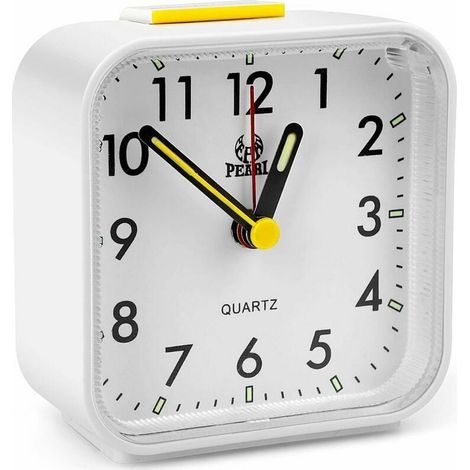 Réveil Analogique Silencieux - Mouvement Quartz Sans Tic-Tac - Fonction Snooze et Veilleuse - Affichage Lisible avec Aiguilles Lumineuses - 8 x 8 x 4 cm - Blanc (1/5)