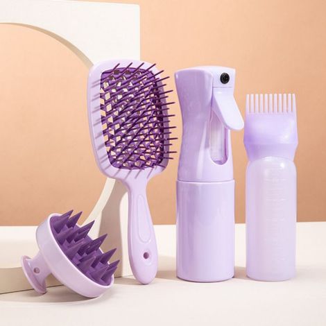 Ensemble 4 accessoires de coiffure : vaporisateur pour intégration, brosse de massage pour cuir chevelu, peigne volume en ABS, accessoire de soin pour domicile et salon de coiffure (1/5)