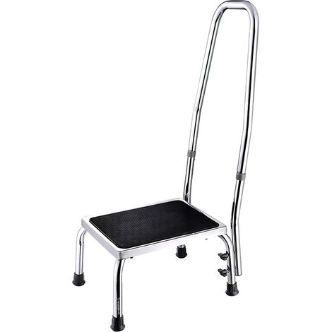 Marchepied avec main courante - Bm Médical TD-70-MC - surface en caoutchouc antidérapante - Finition couleur Gris (1/4)