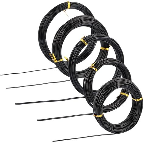 Fil Métallique pour l'Artisanat, 5 Tailles Fil aluminium (1 mm, 1,5 mm, 2,0 mm, 2,5 mm, 3,0 mm), Noir Fil de Fer, Fil de Bonsaï en Aluminium Anodisé pour Art Floral, Tissage (70 MèTres) (1/5)