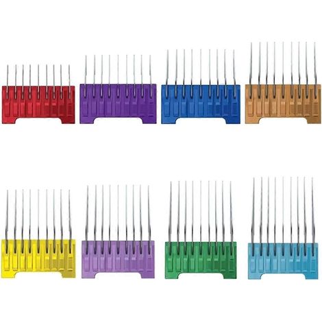 Ensemble de 8 peignes métalliques de couleurs différentes pour chiens, chats et chevaux, avec guide de coupe en acier inoxydable. (1/5)