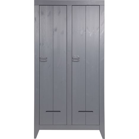 Armoire avec 2 portes pin brosse anthracite, H190 x L95 x P44 cm - PEGANE -