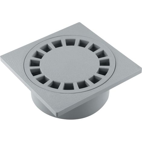 Fitt – Siphon de cour 150x150mm sortie verticale intégrée Ø40/50/63mm – Garde d'eau anti-odeurs – Panier amovible pour nettoyage facile – PP gris